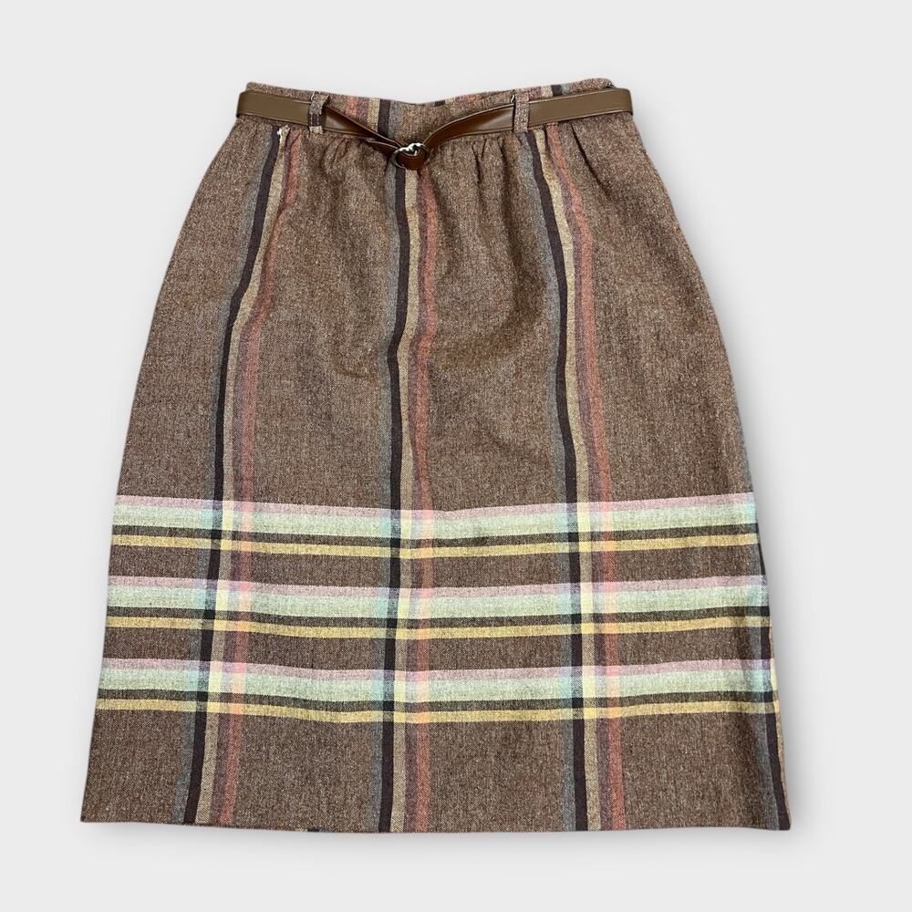 Vintage Wool Blend Skirt Size 6 Brown Striped‎ Tweed Academia Preppy 60s